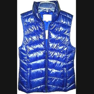 NWT Ann Taylor LOFT Puffer Vest FALL Travel Layer Knicks Giant's Blue Holiday